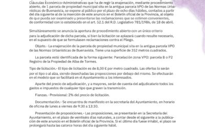 SUBASTA PÚBLICA PARCELA MUNICIPAL