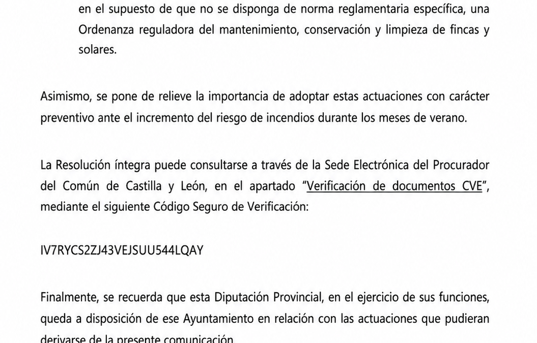 RESOLUCIÓN CONSEVACIÓN DE FINCAS Y SOLARES Y PREVENCIÓN DE INCENDIOS