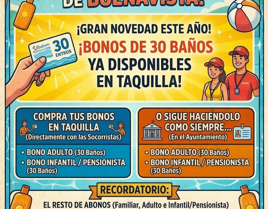¡GRAN NOVEDAD! CONSIGUE TUS BONOS DE 30 BAÑOS DIRECTAMENTE EN TAQUILLA