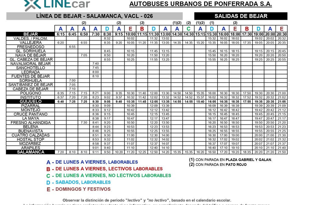 LÍNEA DE AUTOBÚS URBANO BÉJAR–SALAMANCA