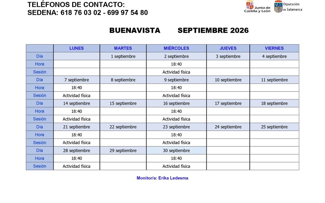 CALENDARIO DE ACTIVIDADES: DEPENDE DE TI